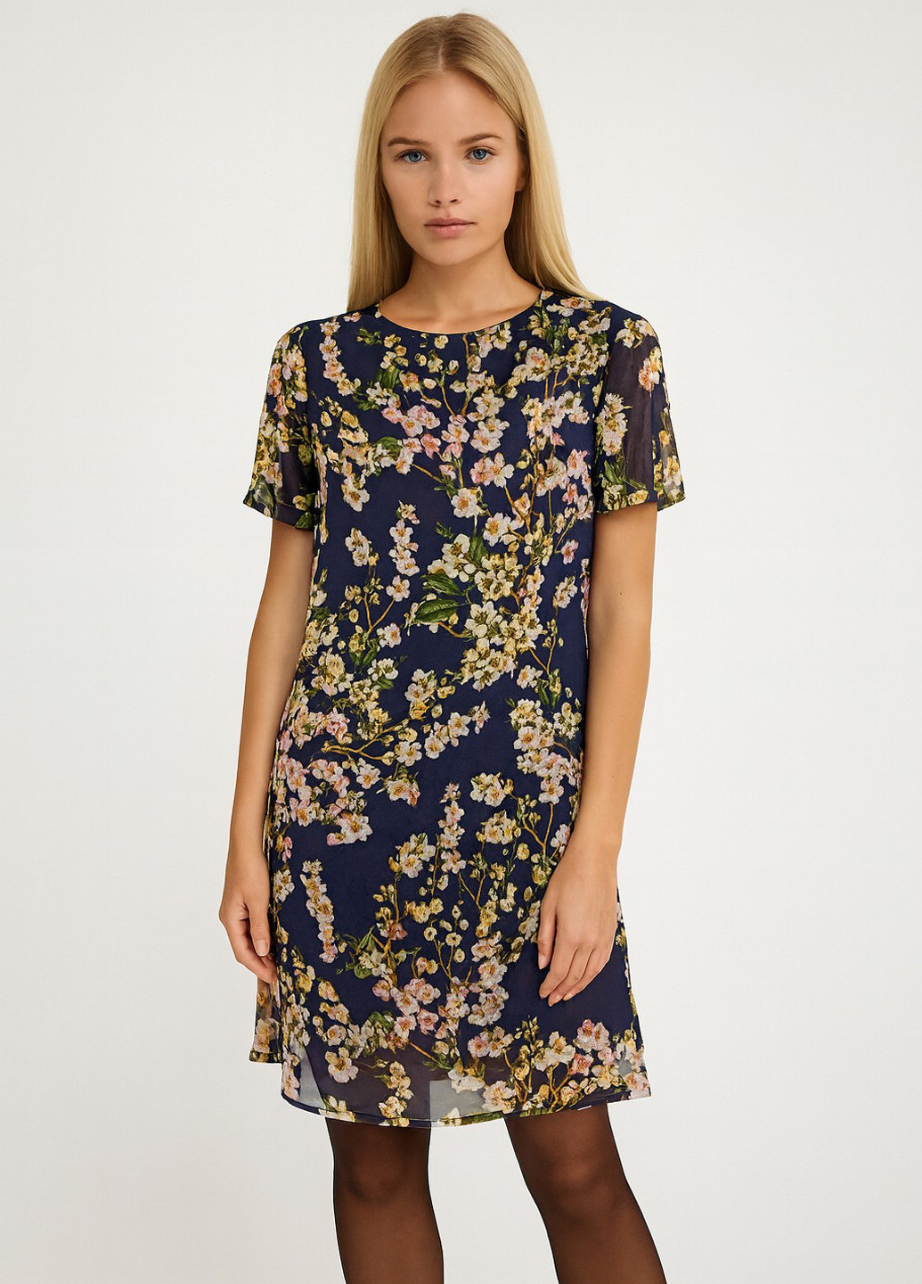Темно-синя кежуал сукня а-силует Sassofono з квітковим принтом