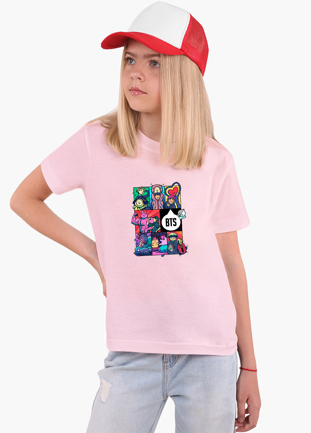 Рожева демісезонна футболка дитяча бтс (bts) (9224-1078) MobiPrint