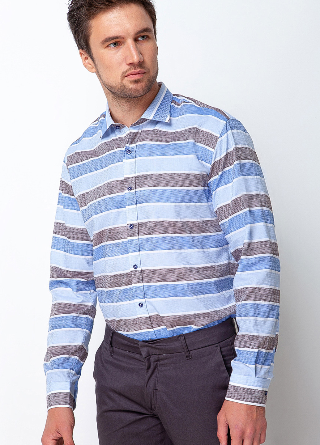 Голубой кэжуал рубашка в полоску Giant с длинным рукавом