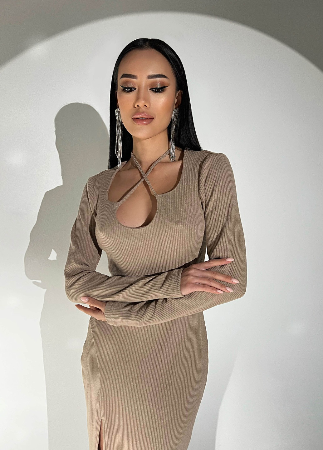 Бежевое повседневный элегантное платье классического кроя Jadone Fashion