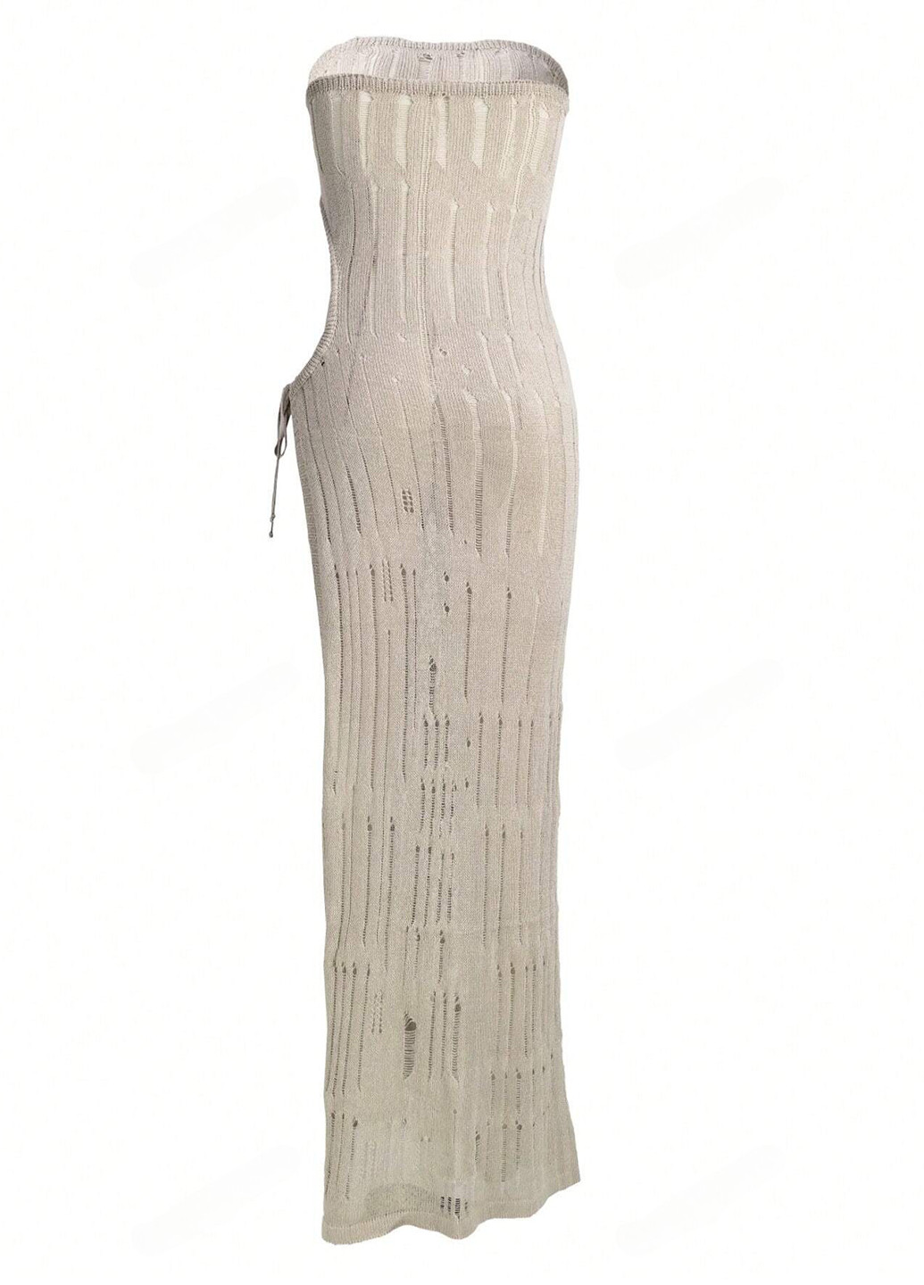 Серо-бежевое кэжуал платье с открытыми плечами SHEIN однотонное