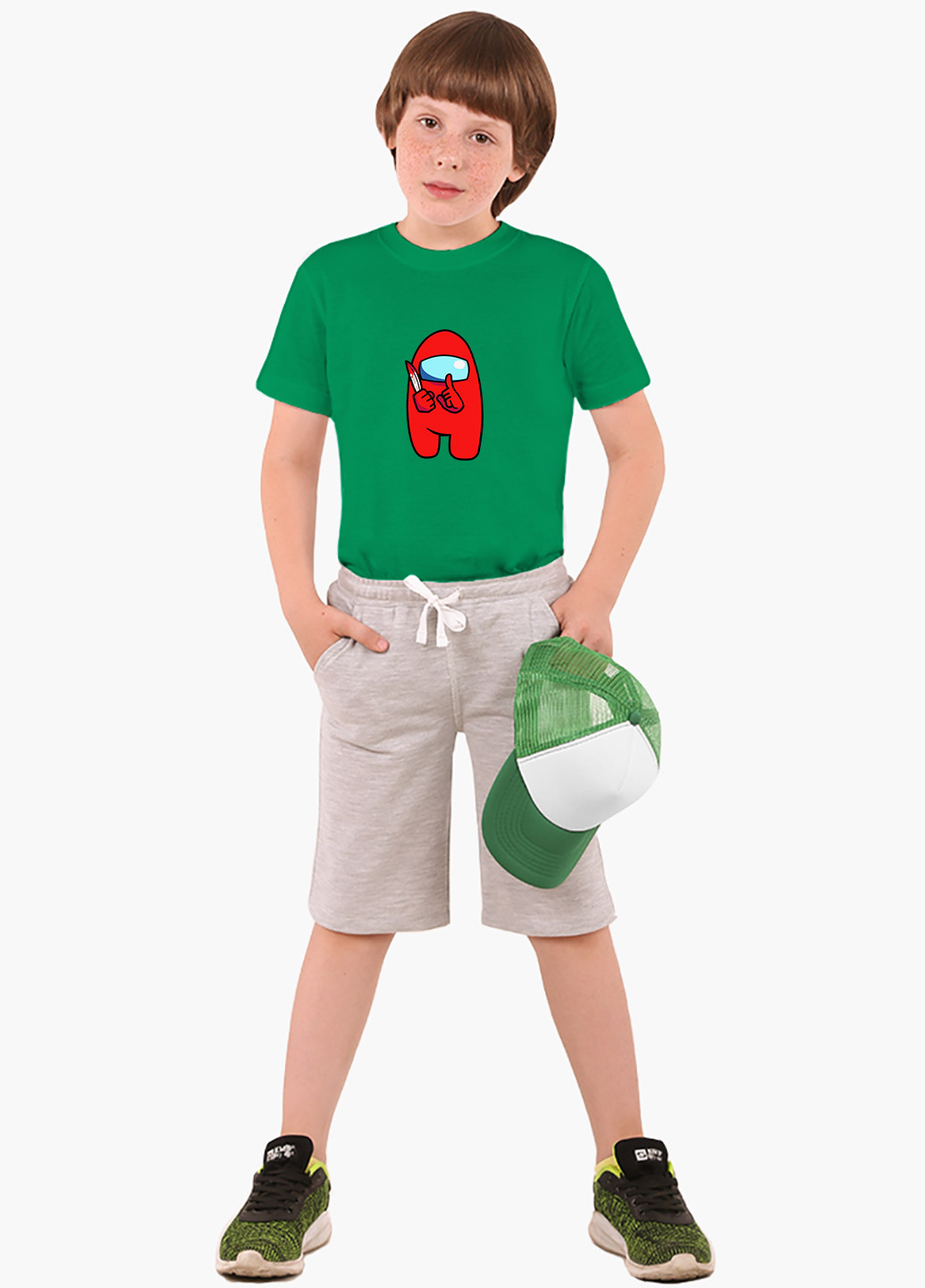 Зелена демісезонна футболка дитяча амонг ас червоний (among us red) (9224-2417) MobiPrint