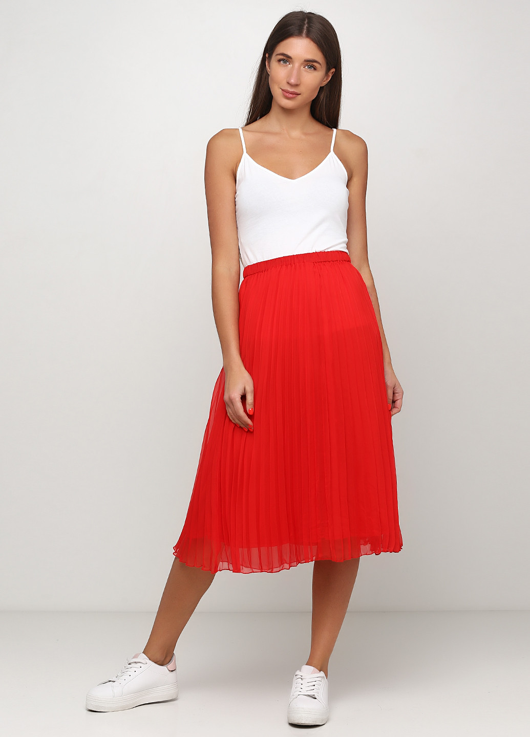 Красная кэжуал однотонная юбка H&M плиссе