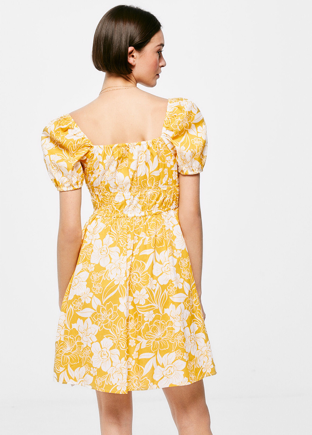 Желтое кэжуал платье клеш Springfield с цветочным принтом
