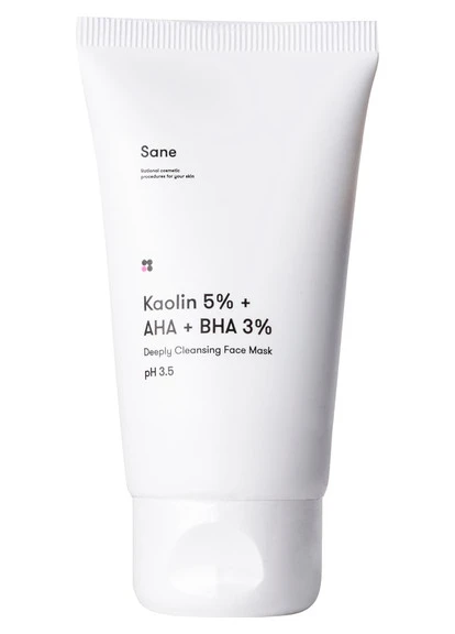 Маска для обличчя з саліциловою кислотою Kaolin 5% + AHA + BHA 3% Deeply Clensing Face Mask Sane (250115828)