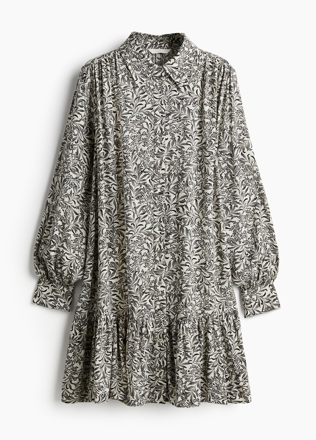 Серое кэжуал платье рубашка H&M с цветочным принтом
