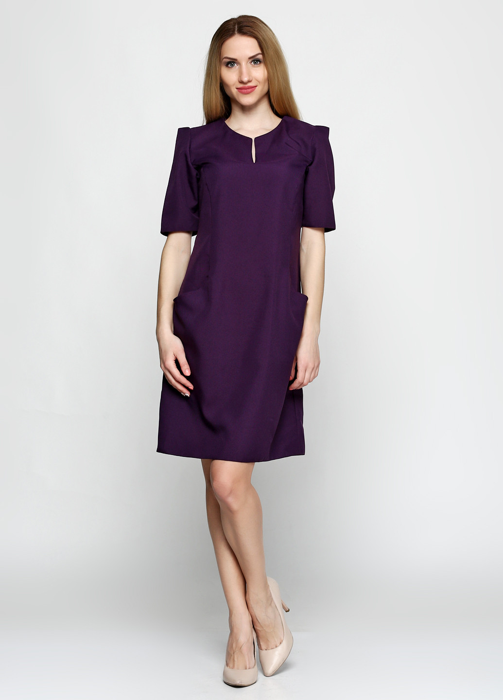 Темно-фиолетовое кэжуал платье с коротким рукавом ANVI однотонное