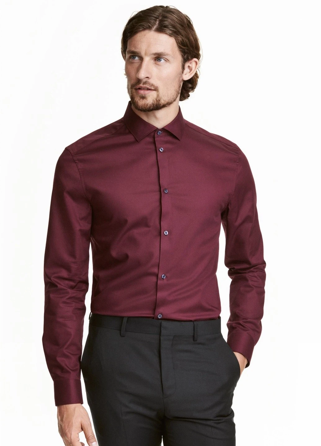 Бордовая рубашка однотонная H&M