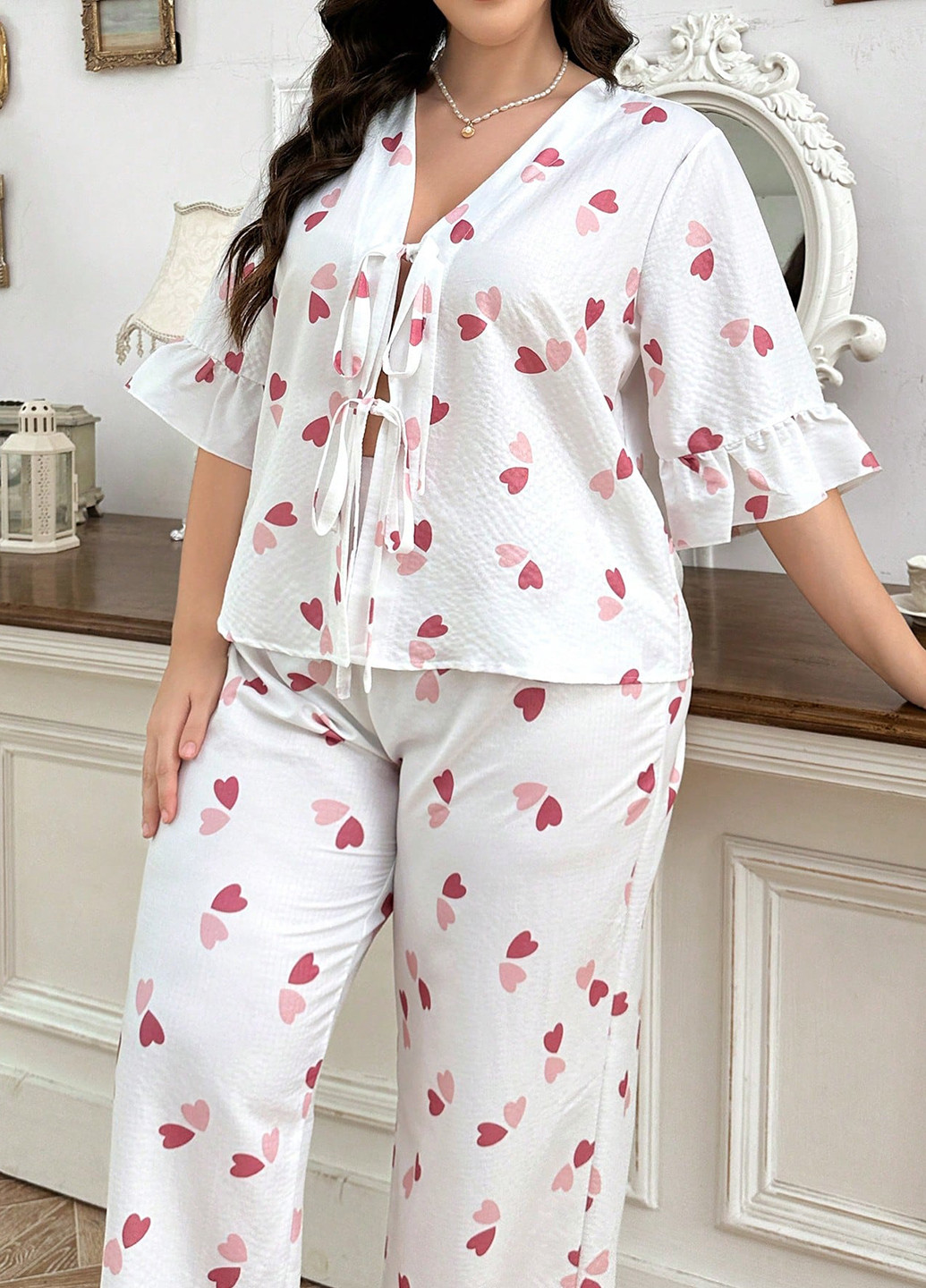 Белая всесезон пижама (кофта, брюки) кофта + брюки SHEIN