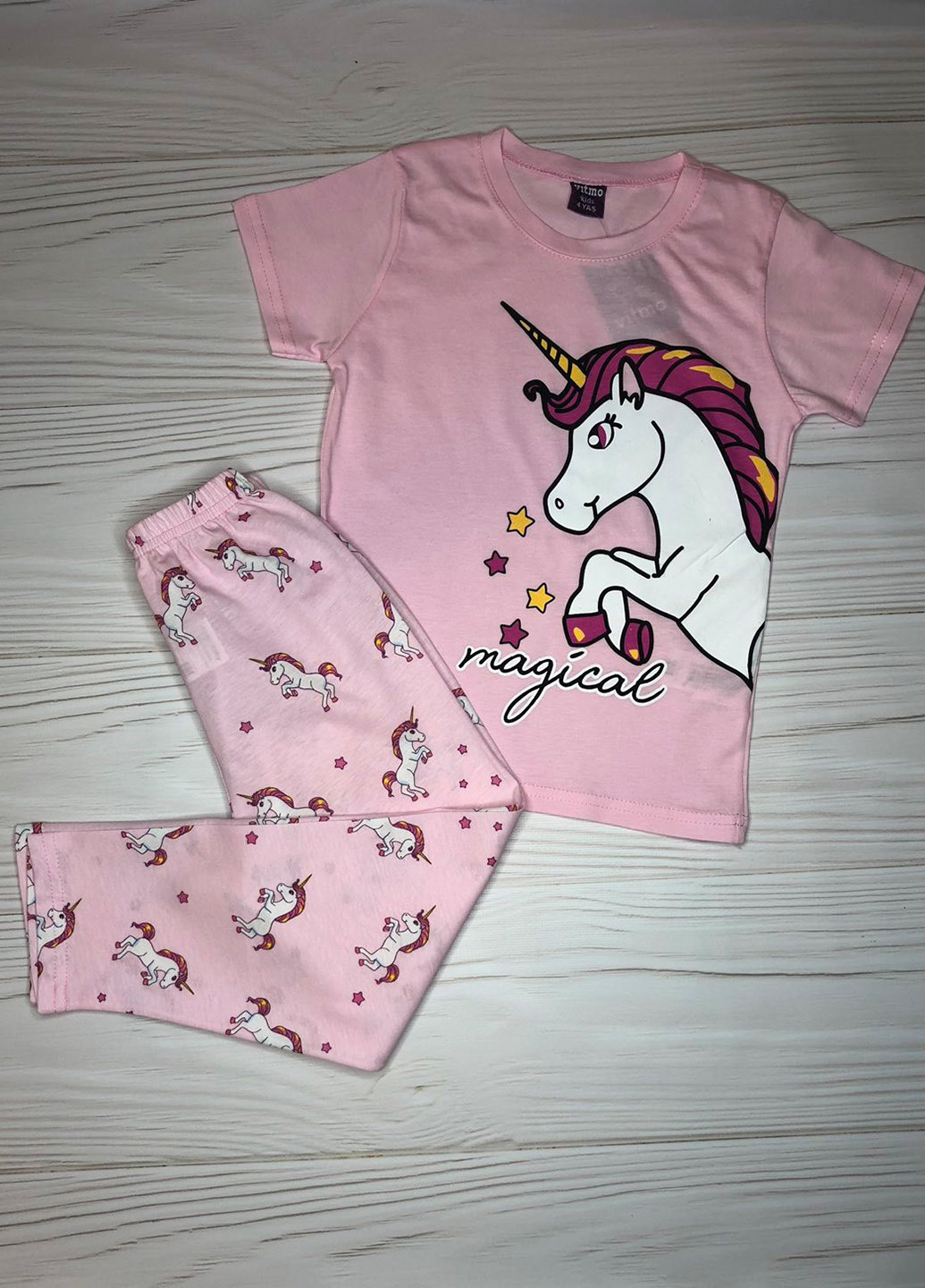 Розовая всесезон пижама (футболка, брюки) футболка + брюки Vitmo baby