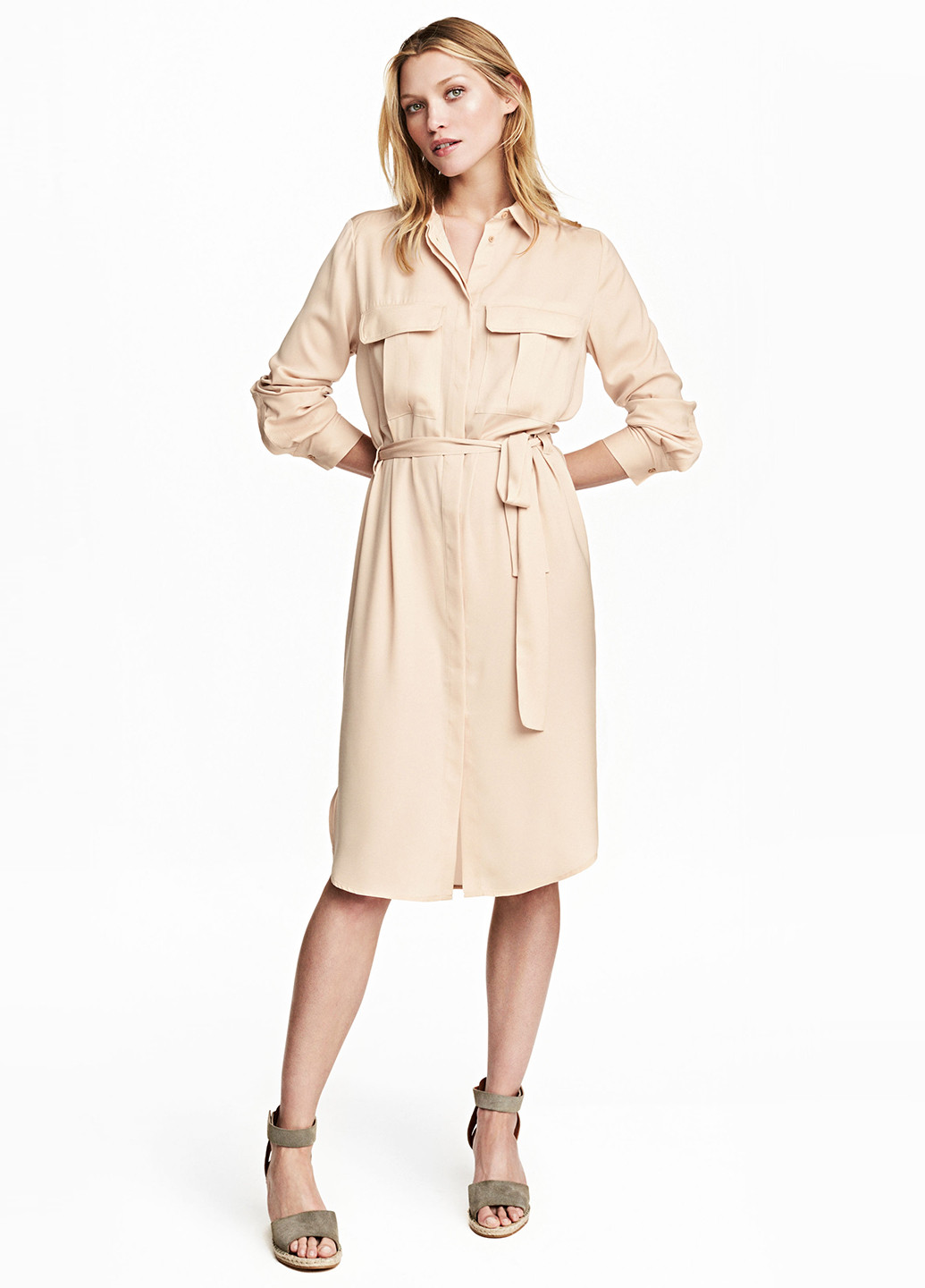 Світло-бежева кежуал сукня сорочка H&M однотонна