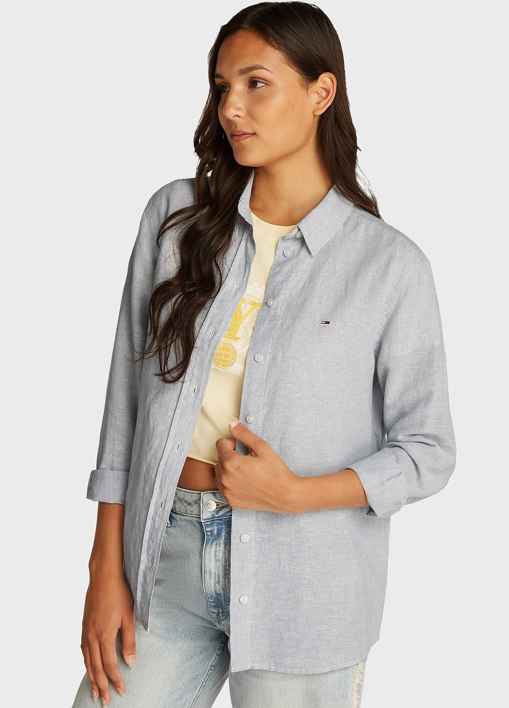 Голубой кэжуал рубашка в полоску Tommy Jeans