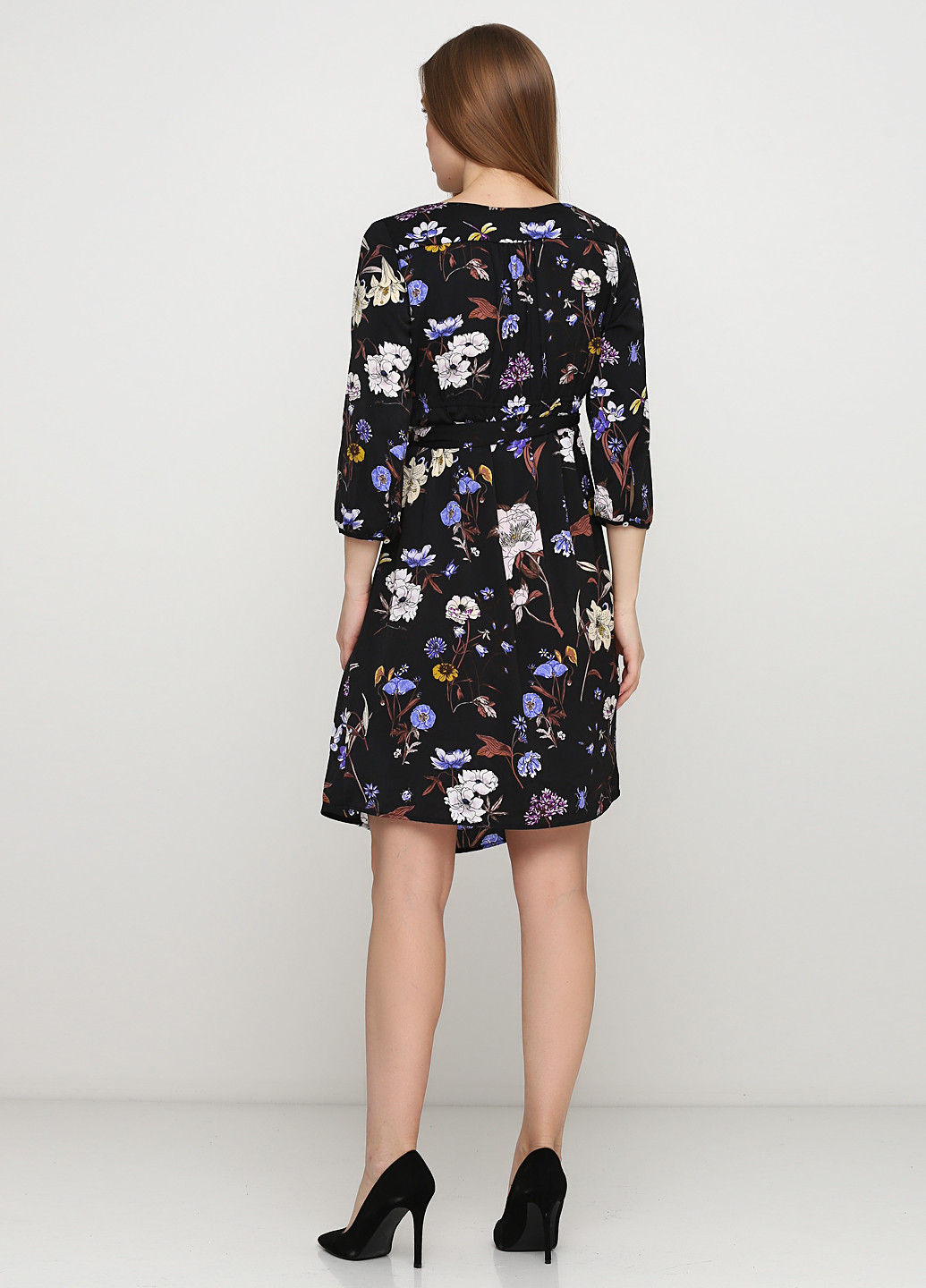 Комбинированное кэжуал платье а-силуэт H&M с цветочным принтом