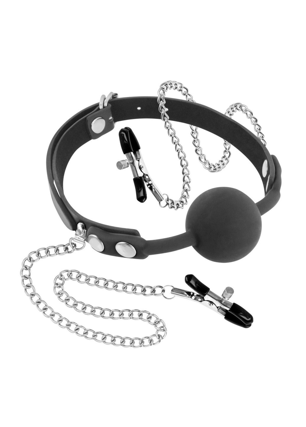 Кляп з силіконовим кулькою і зажимами для сосків Gag Ball with Nipple Clamps Fetish Tentation (252383394)