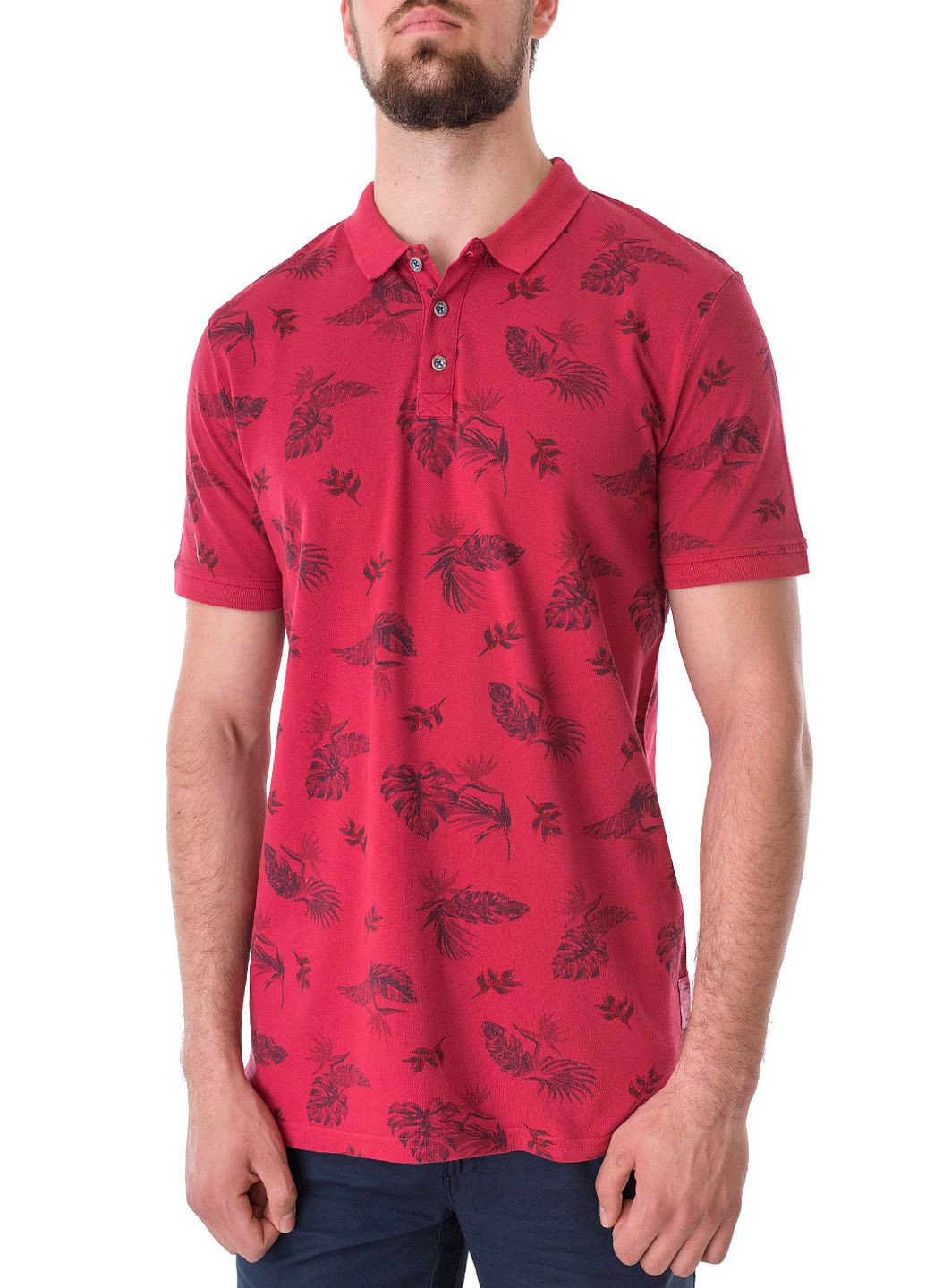 Красная футболка-поло для мужчин Basefield с цветочным принтом
