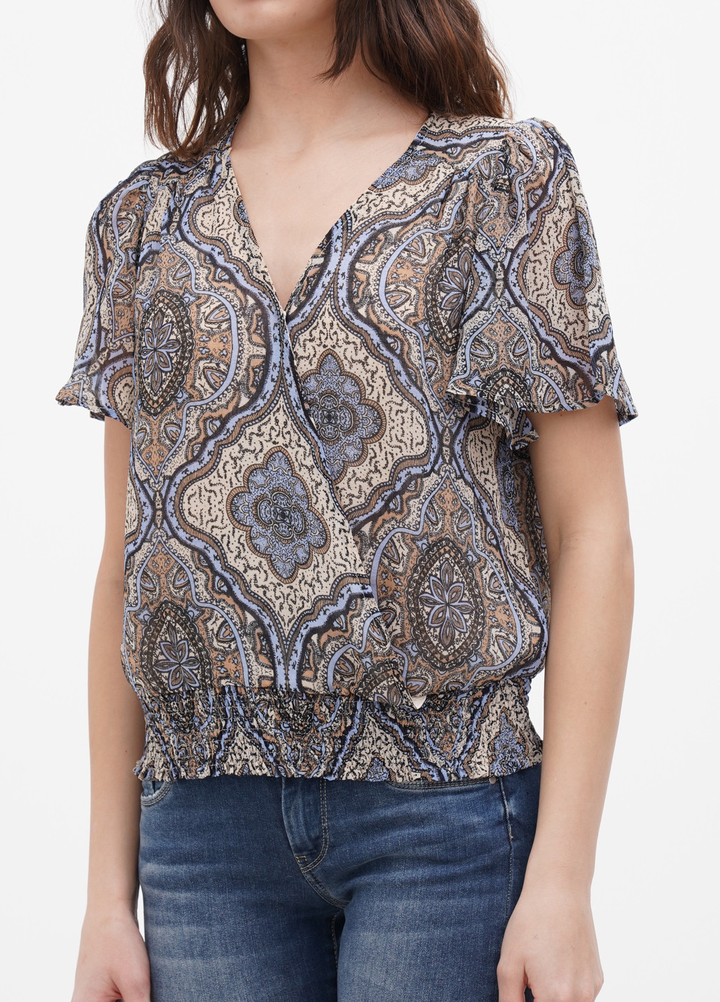 Комбинированная летняя блуза на запах Freequent