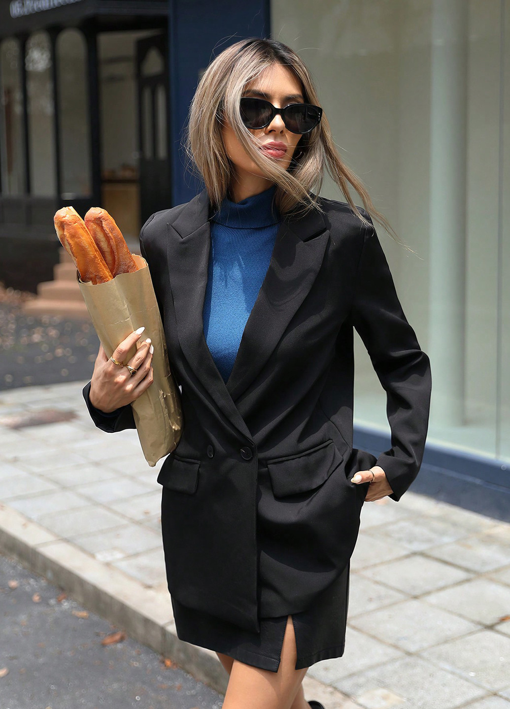 Черный женский жакет SHEIN однотонный - демисезонный