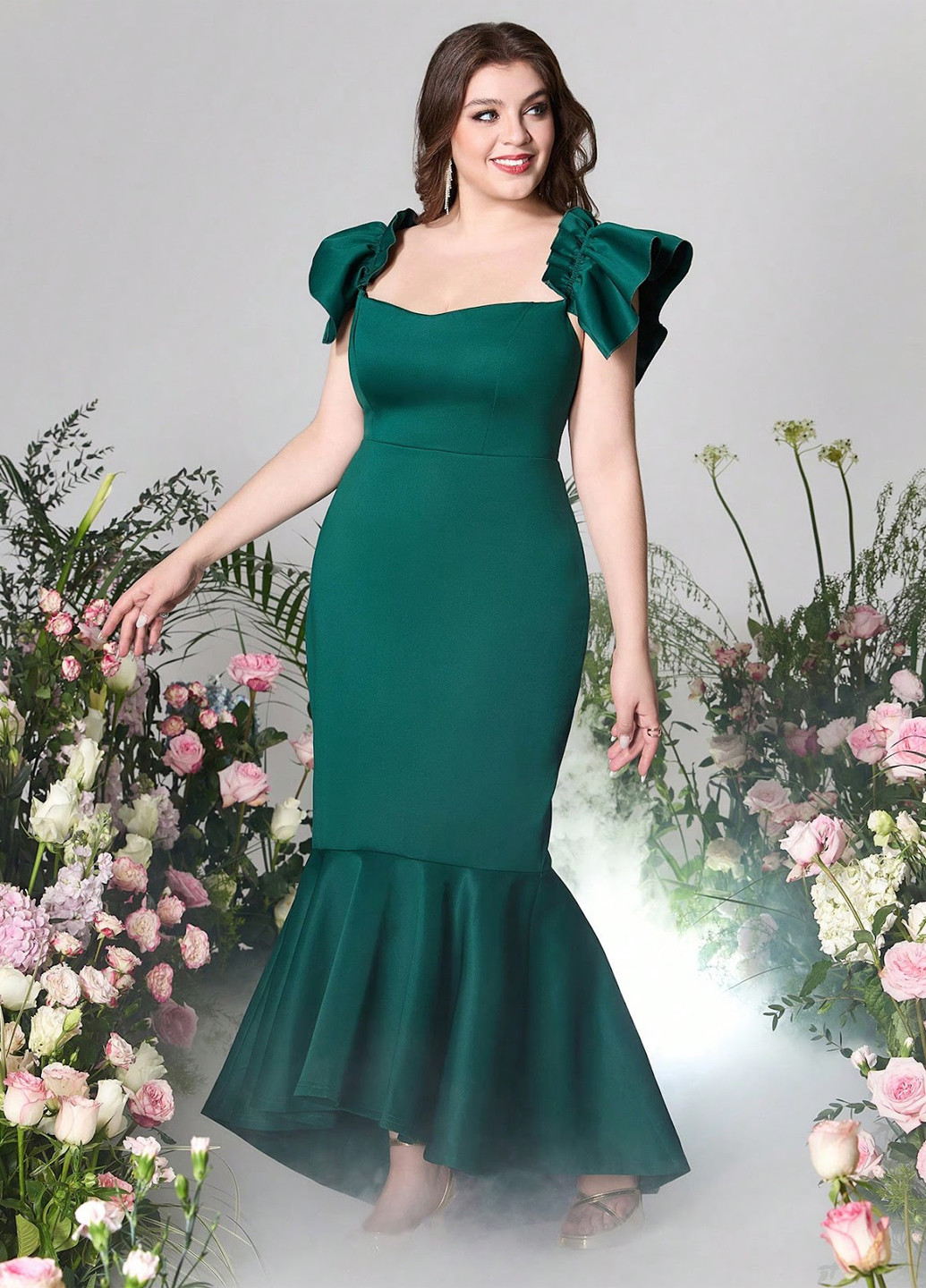 Зелена святковий, коктейльна, вечірня сукня годе SHEIN однотонна