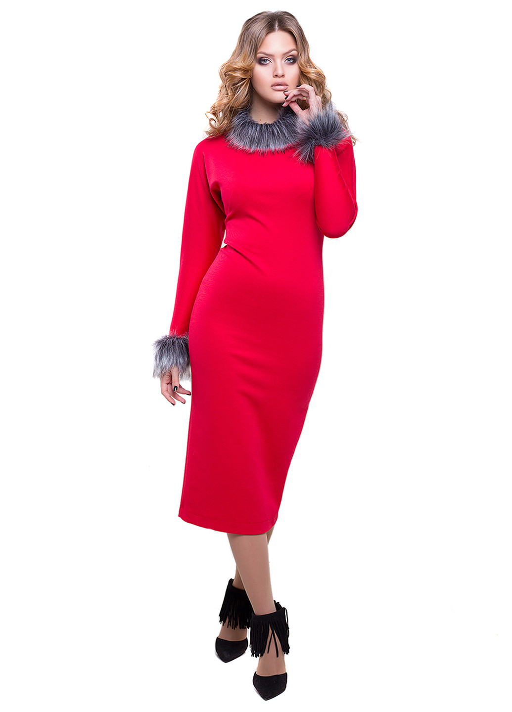 Красное кэжуал платье Luzana однотонное