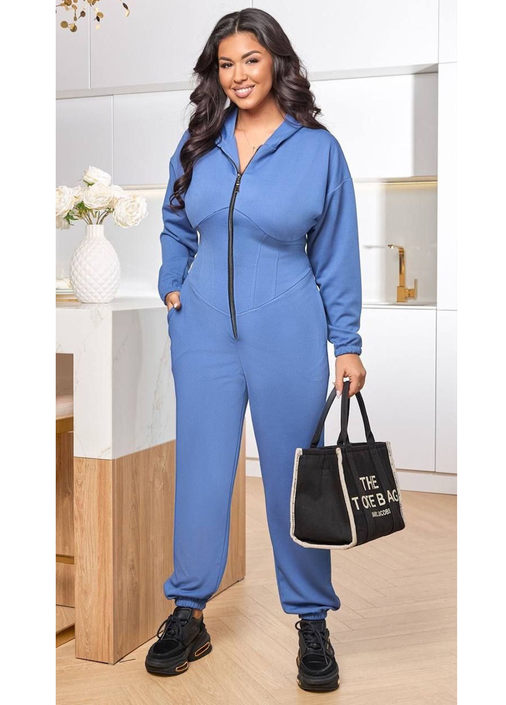 Комбинезон No Brand комбинезон-брюки однотонный васильковый спортивный, кэжуал полиэстер, трикотаж