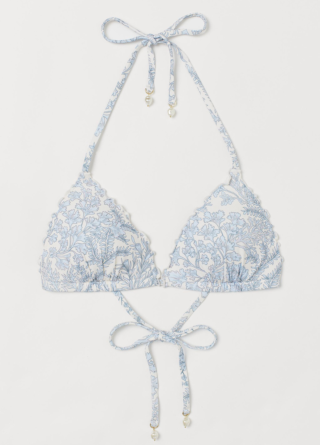 Купальный лиф H&M бикини цветочный белый пляжный трикотаж, полиамид