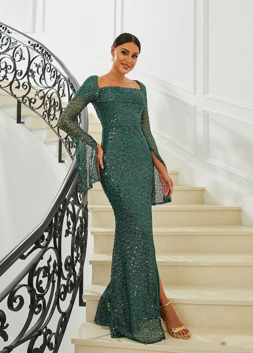 Зелена вечірня сукня годе, силуетна SHEIN однотонна