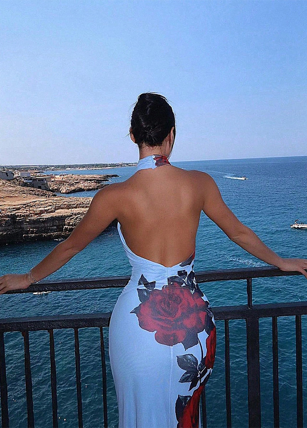 Белое праздничный, вечернее, кэжуал платье годе, с открытой спиной, а-силуэт SHEIN розы