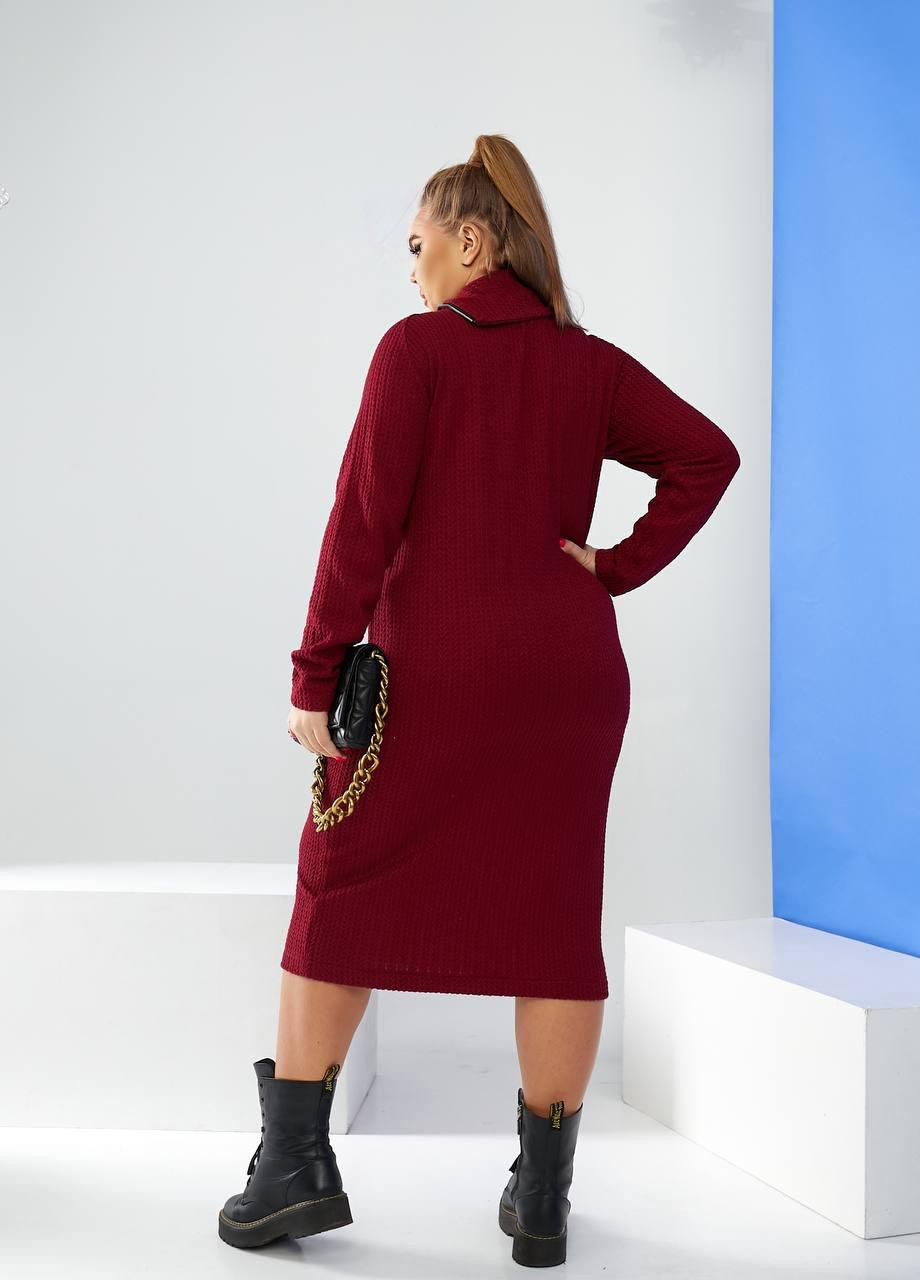 Темно-бордовое женское приталенное платье трикотаж со змейкой бордового цвета р.48/50 385921 New Trend