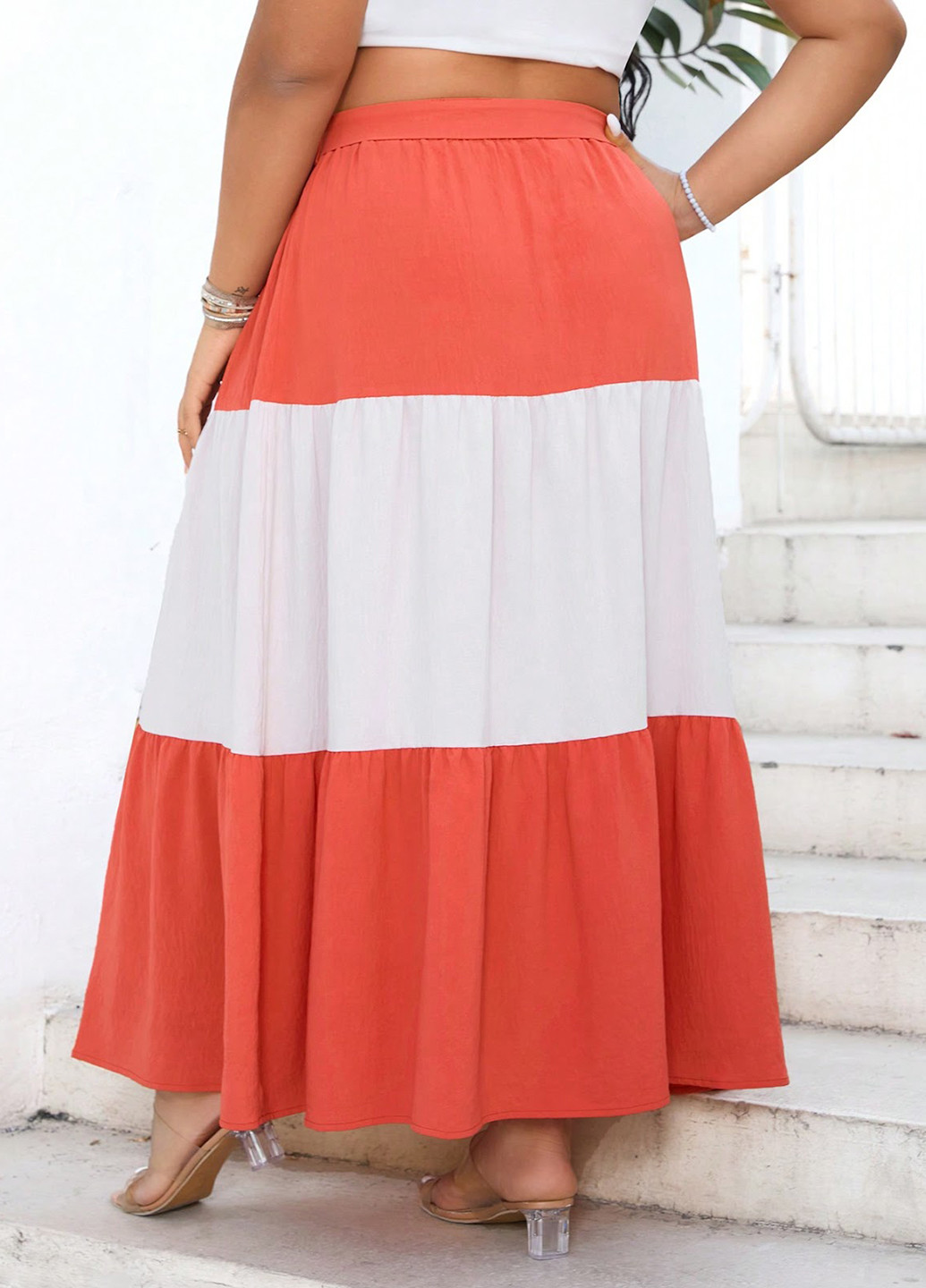 Разноцветная кэжуал колор блок юбка SHEIN клешированная, а-силуэта (трапеция)