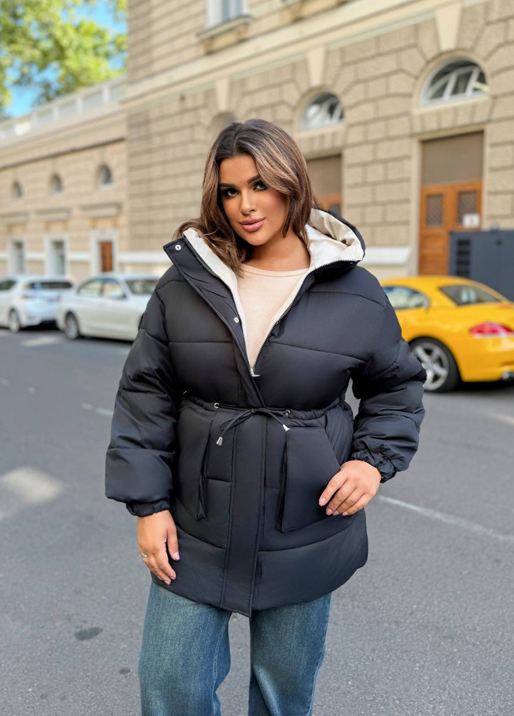 Черная зимняя куртка двухсторонняя No Brand