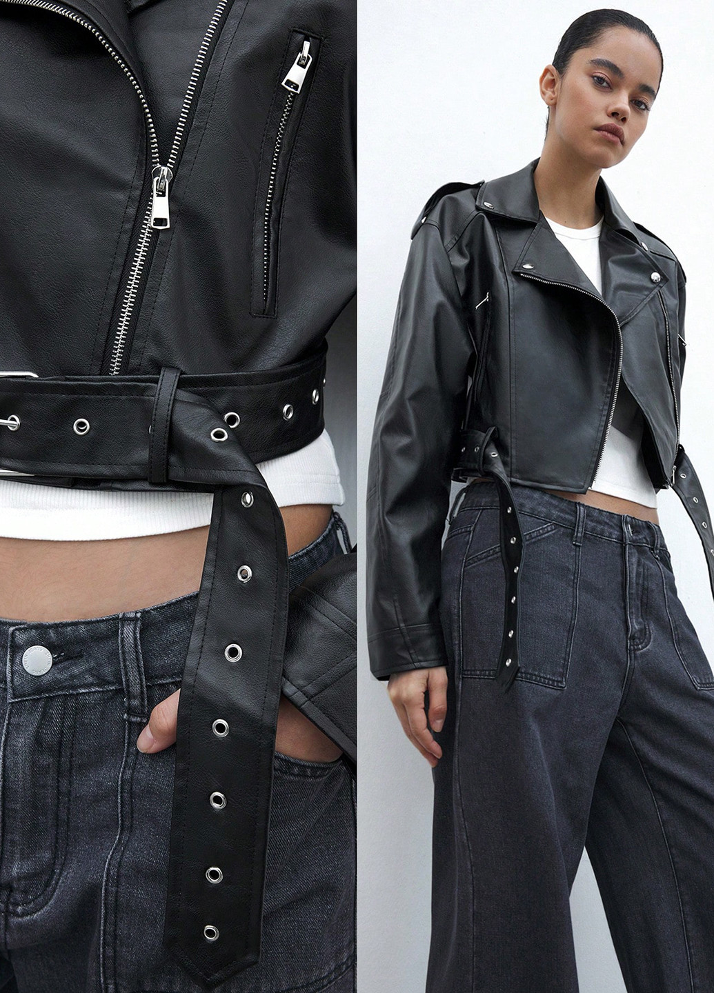 Черная демисезонная куртка косуха SHEIN