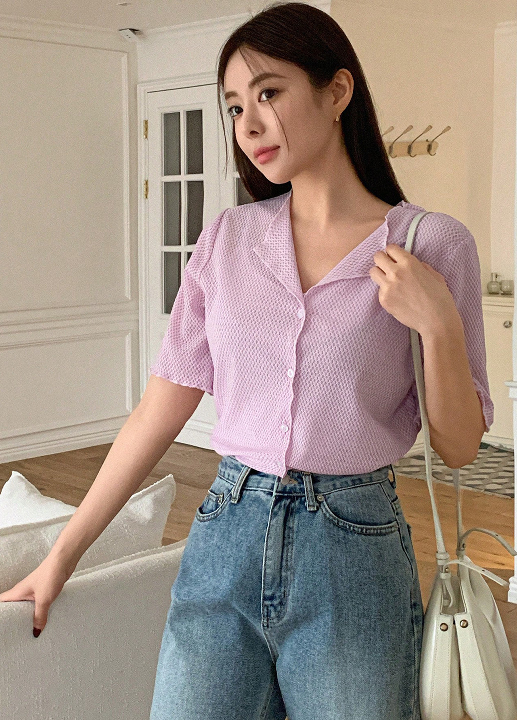 Фиолетовая кэжуал рубашка однотонная SHEIN