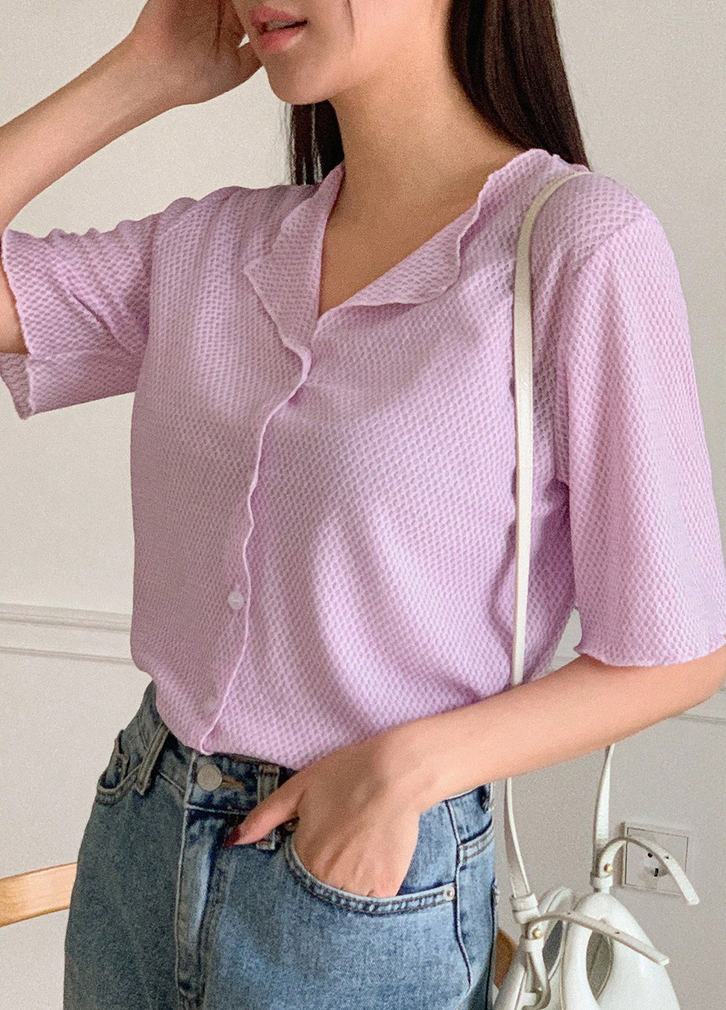 Фиолетовая кэжуал рубашка однотонная SHEIN