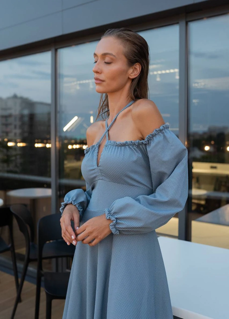 Сіро-синя стильна сукня в горошок джинсового кольору shuna Comfort в горошок