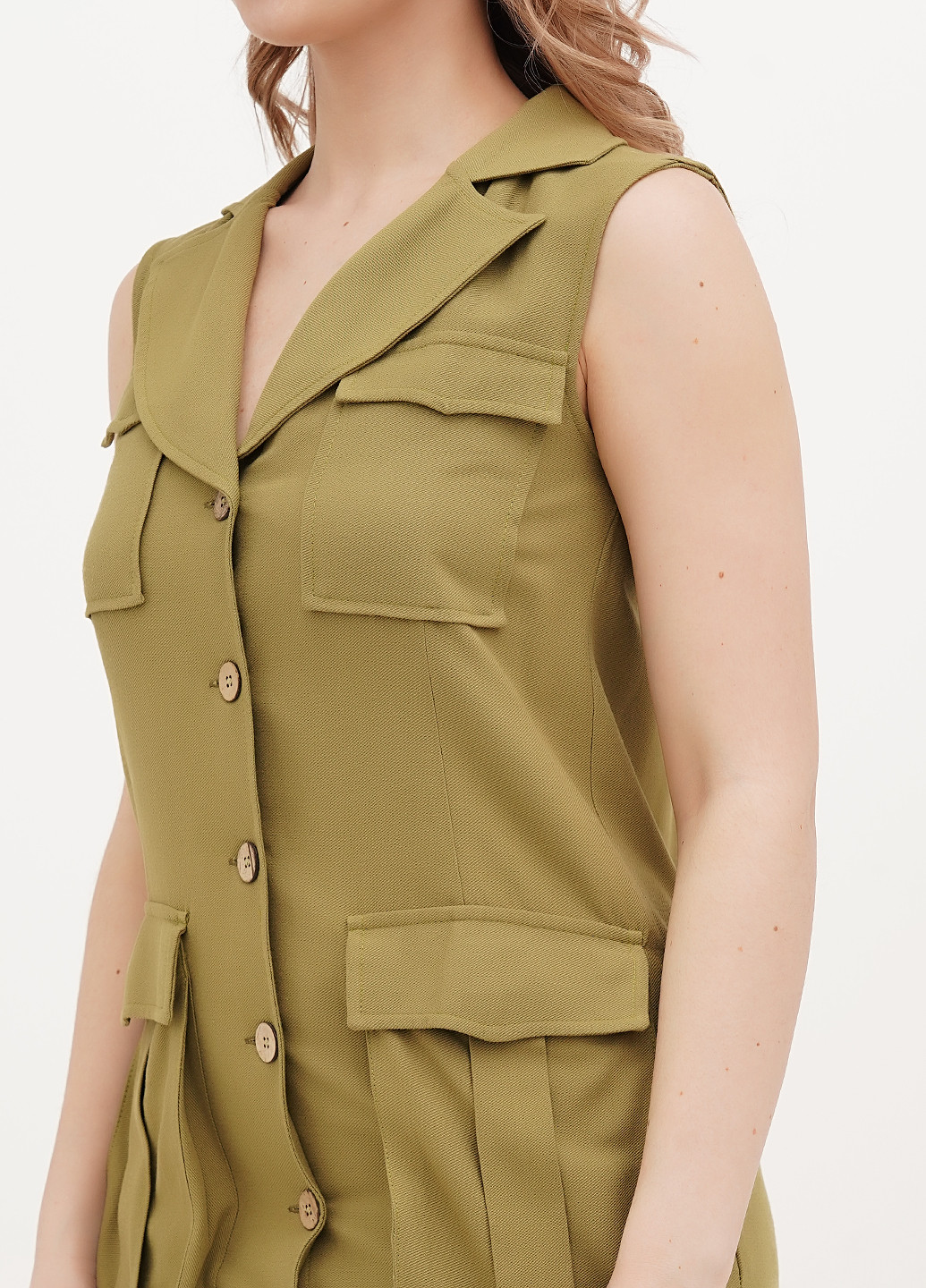 Оливковое (хаки) кэжуал платье рубашка Vicolo однотонное