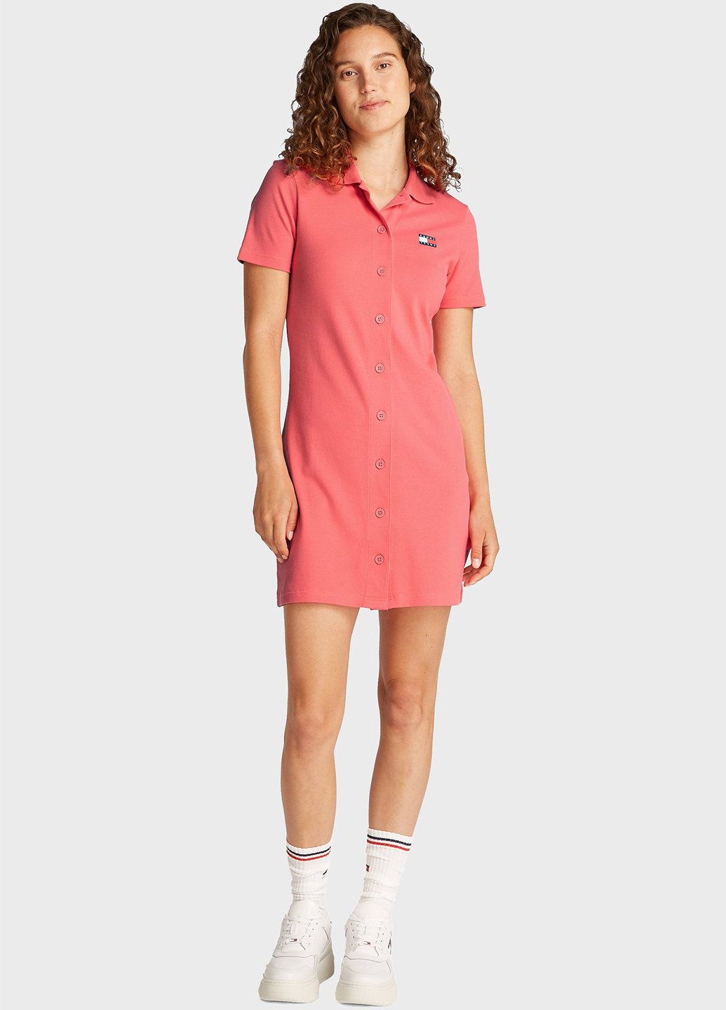 Коралова кежуал сукня поло, сукня-сорочка Tommy Jeans з логотипом
