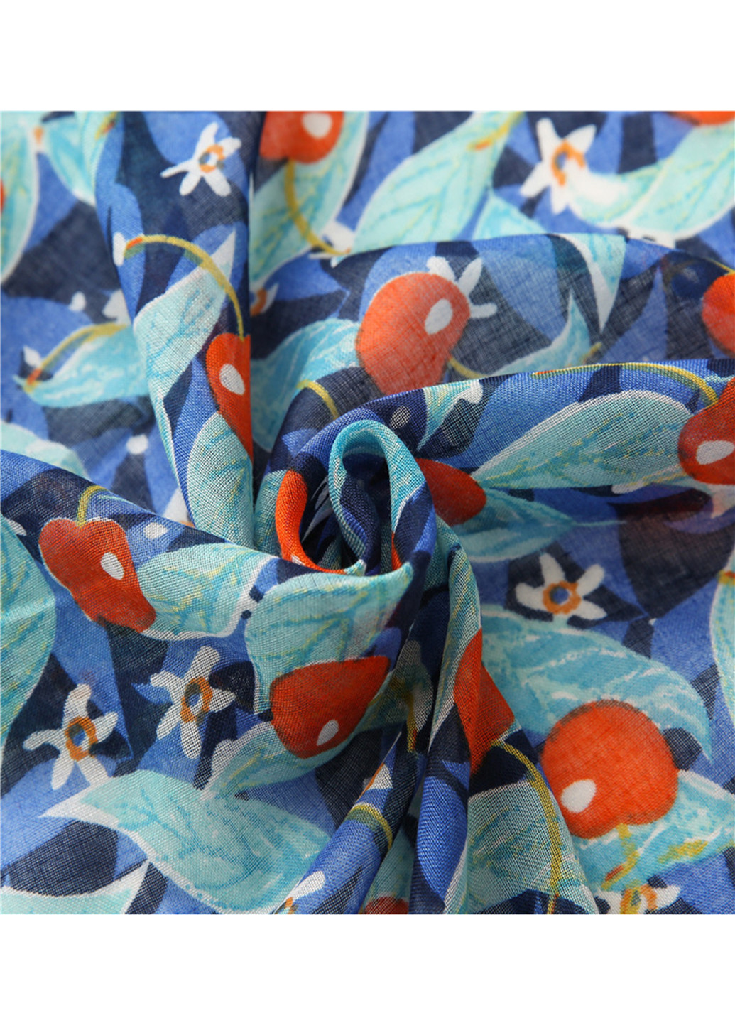 Шарф шаль мягкий матовый весенне-осенний, 180*90см Mulberry цветочный голубой кэжуал