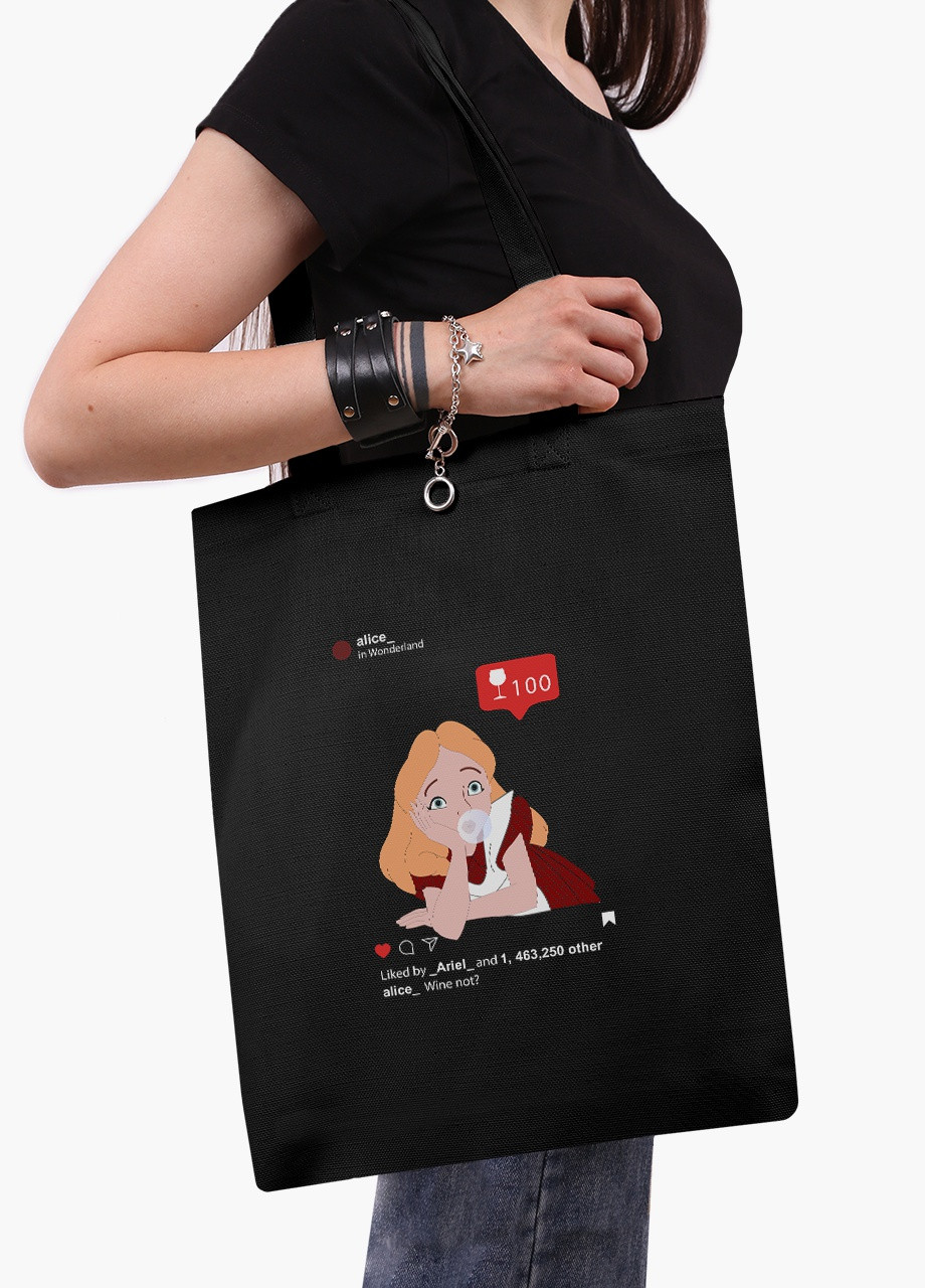 Еко сумка шоппер черная Алиса с жвачкой Дисней (Alice in Wonderland Disney) (9227-1433-BK) MobiPrint (236391113)