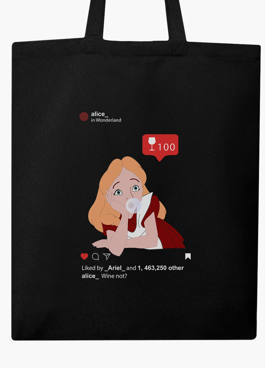 Еко сумка шоппер черная Алиса с жвачкой Дисней (Alice in Wonderland Disney) (9227-1433-BK) MobiPrint (236391113)