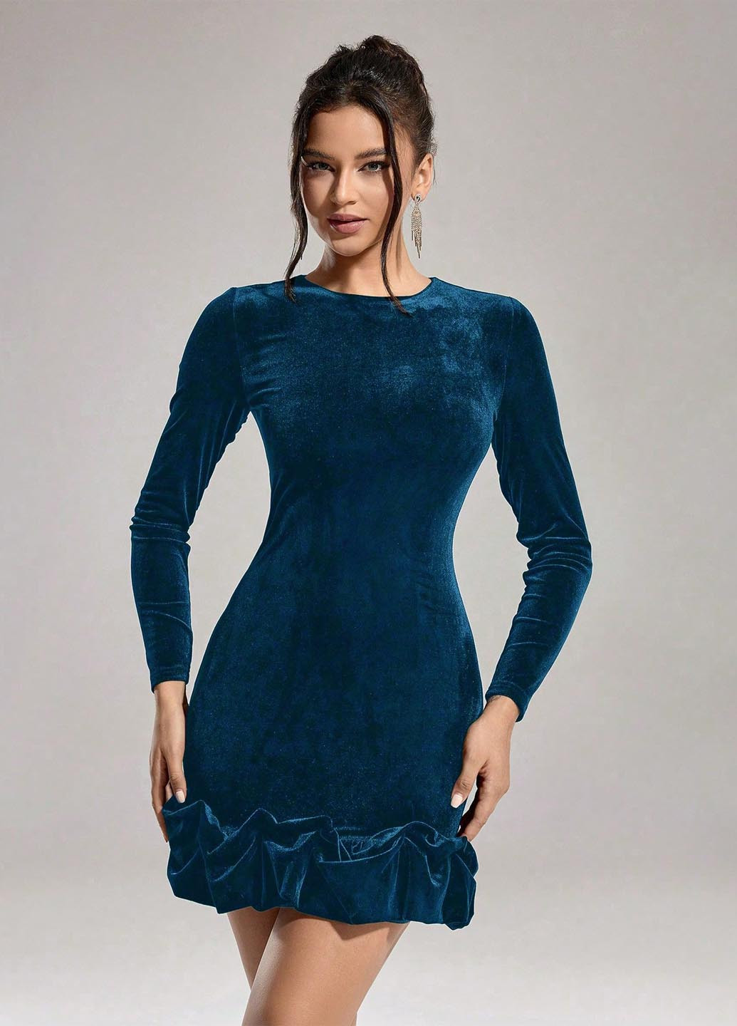 Морської хвилі коктейльна сукня силуетна SHEIN однотонна