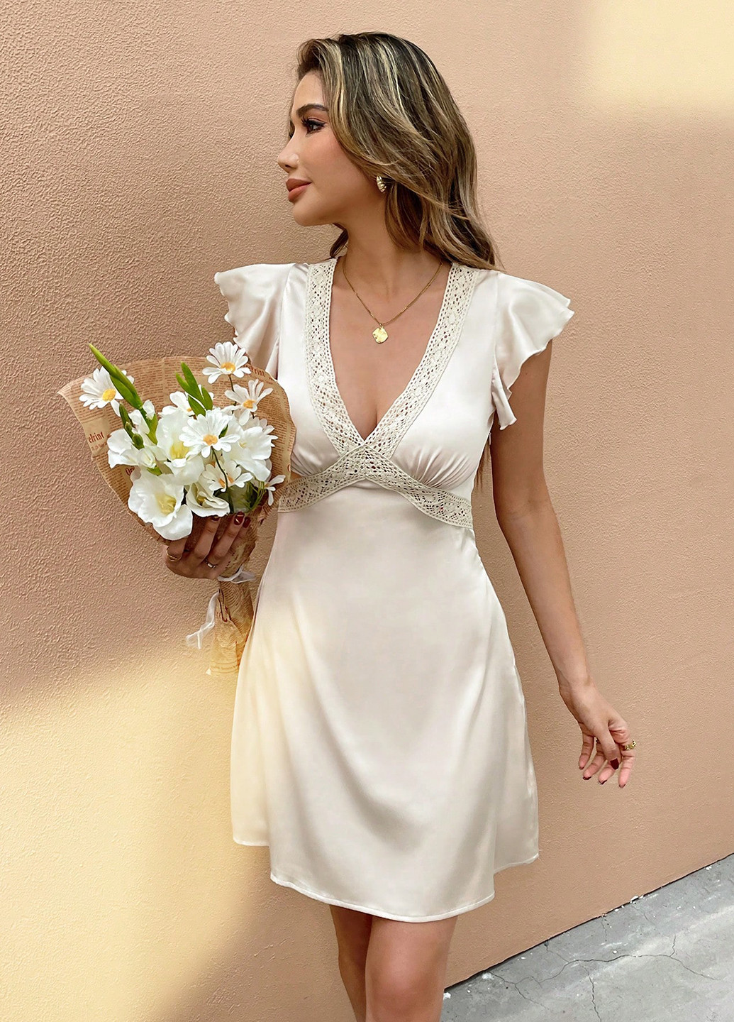 Кремова святковий, кежуал сукня а-силует SHEIN однотонна