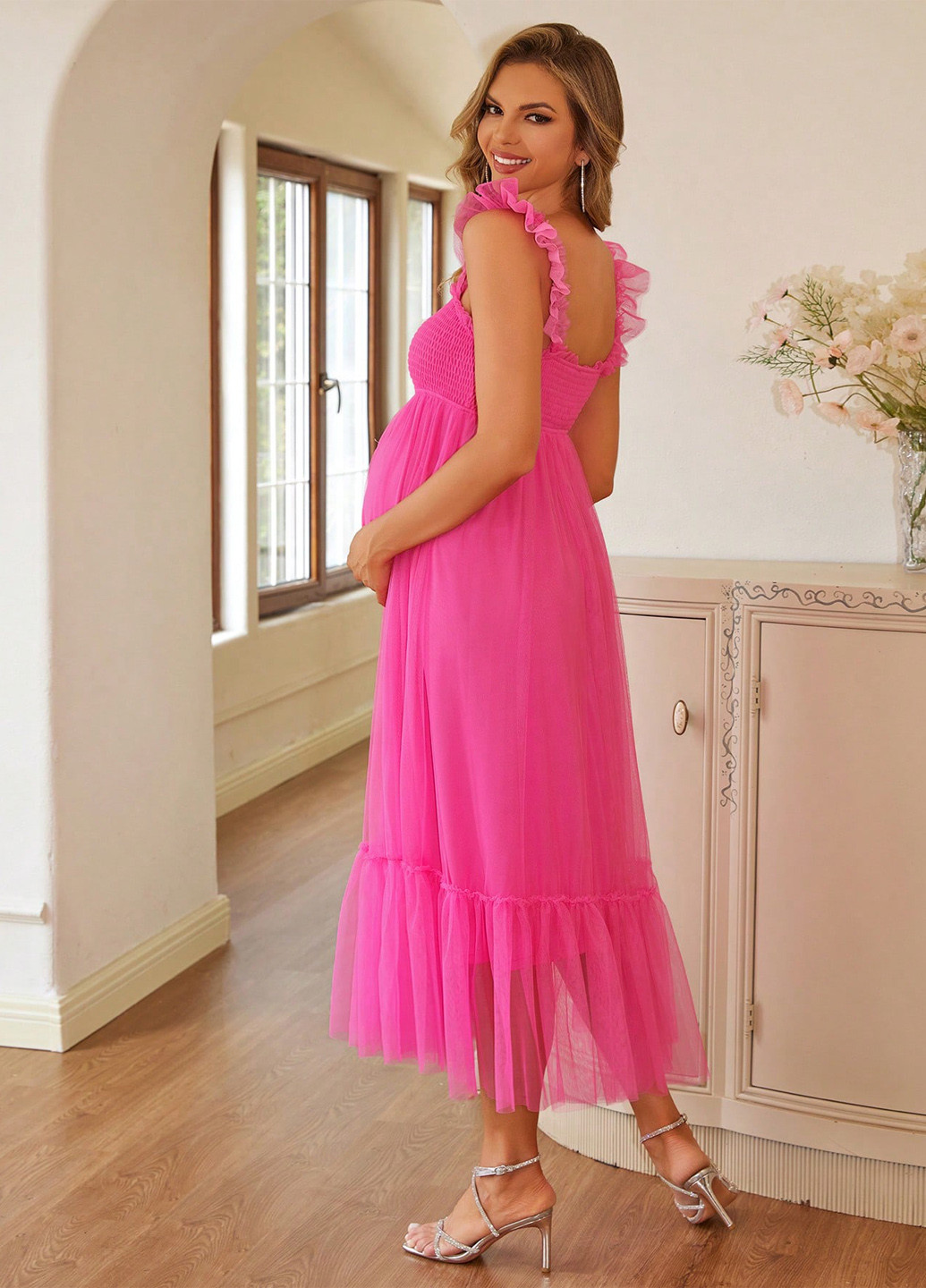 Фуксинова (кольору Фукія) святковий, вечірня, кежуал плаття для вагітних SHEIN однотонна