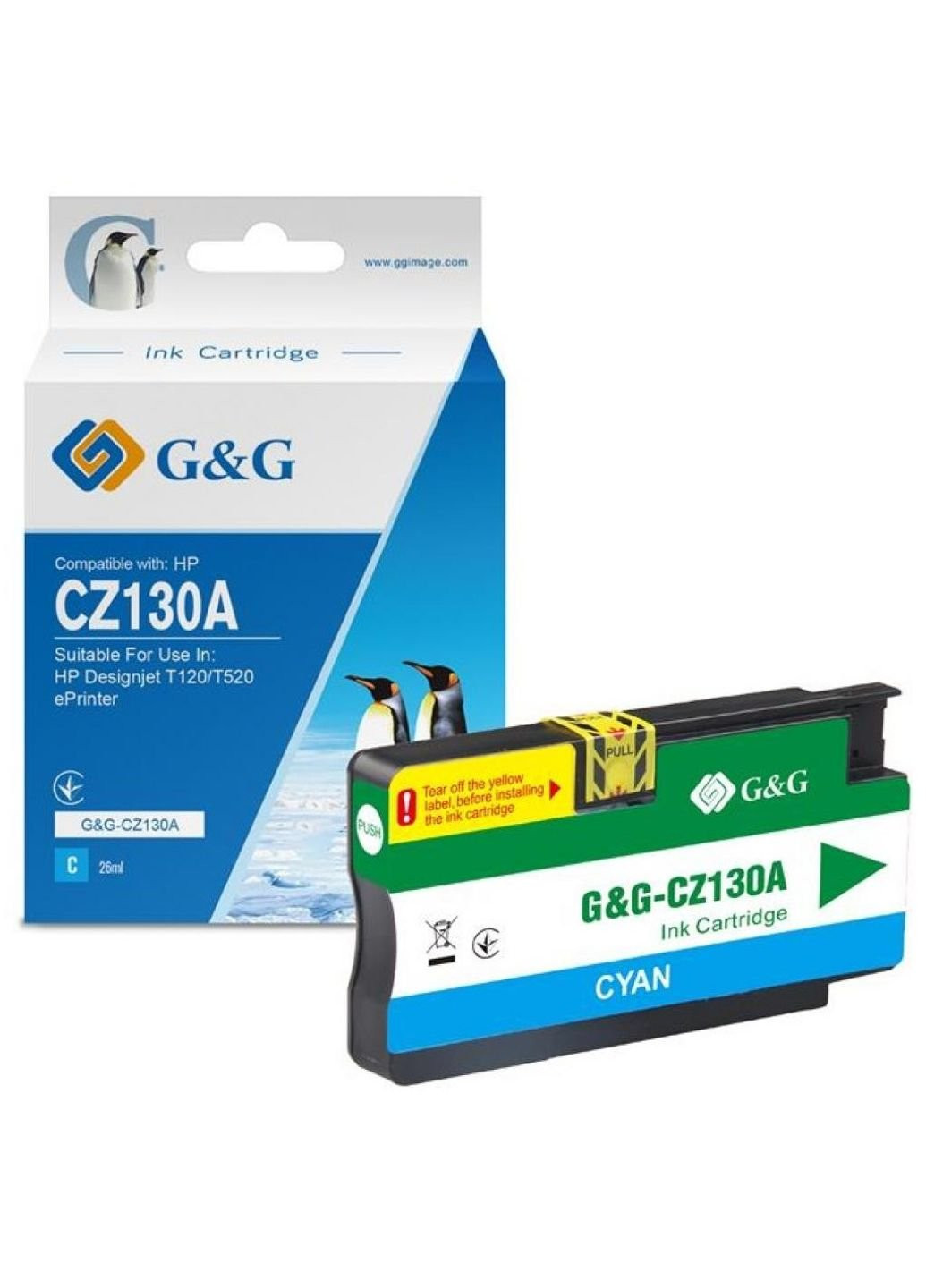 Картридж G & G HP Designjet T120 / T520 Cyan (G & G-CZ130A) G&G hp designjet t120/t520 cyan (247618145)