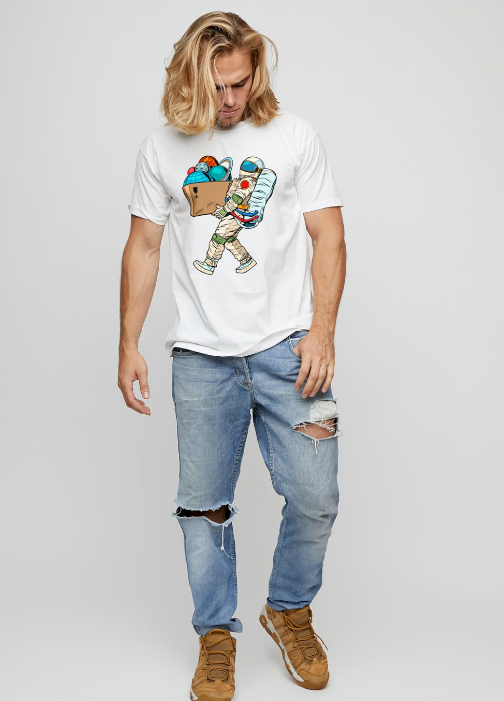 Біла футболка чоловіча basic /air print/ YAPPI