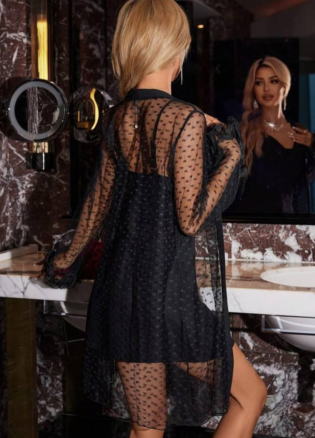 Чорний демісезонний комплект (пеньюар, халат) SHEIN