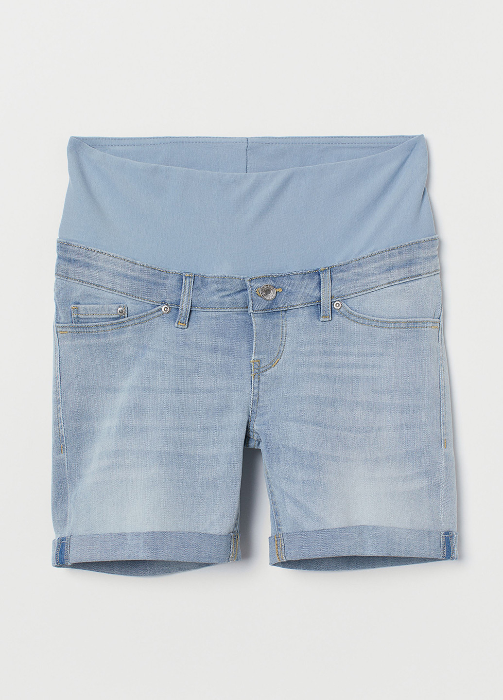 Шорты для беременных H&M однотонные светло-голубые джинсовые хлопок