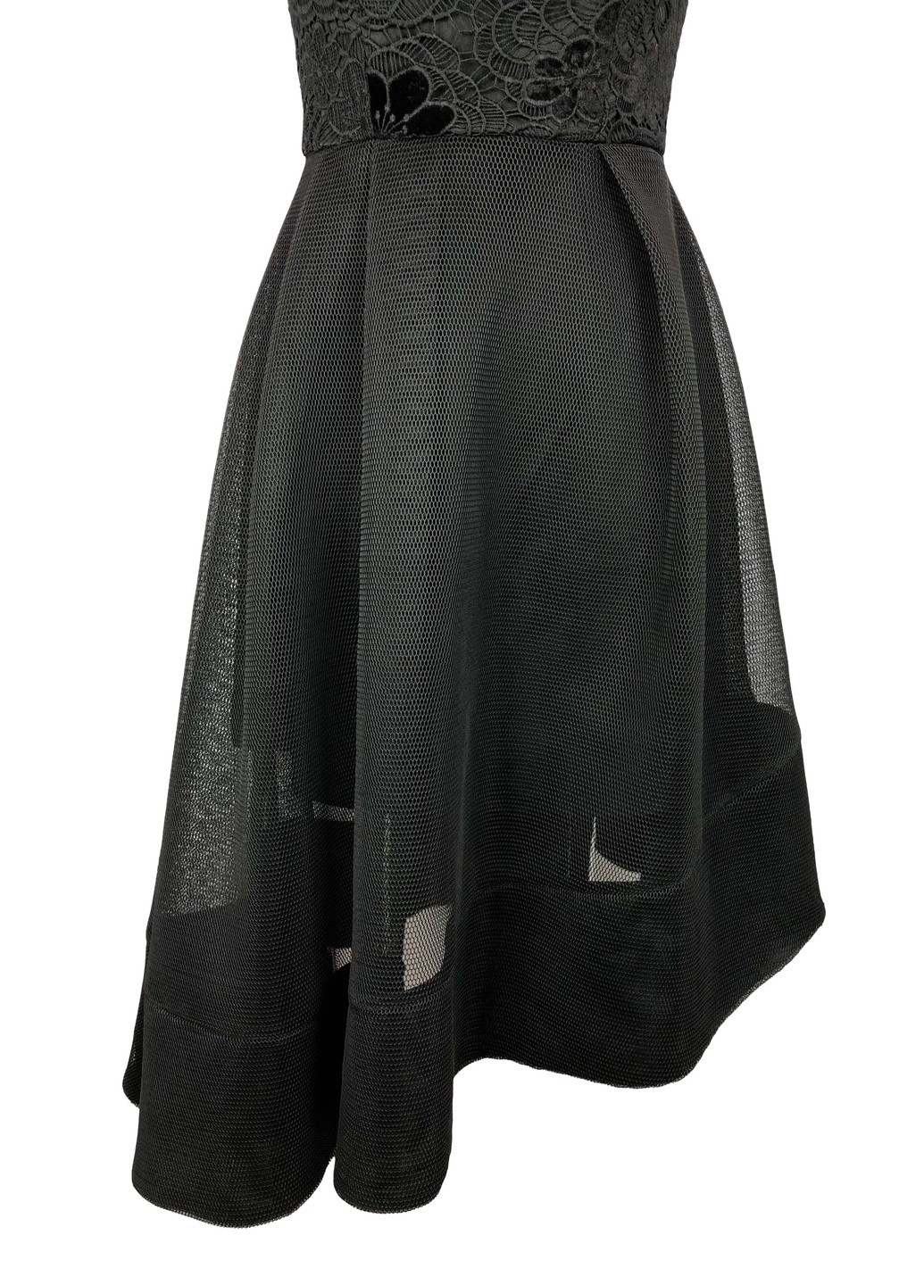 Черное вечернее черное асиметричное платье с открытыми плечами с открытыми плечами, а-силуэт, клеш, бэби долл, с пышной юбкой, с открытой спиной Elliatt однотонное