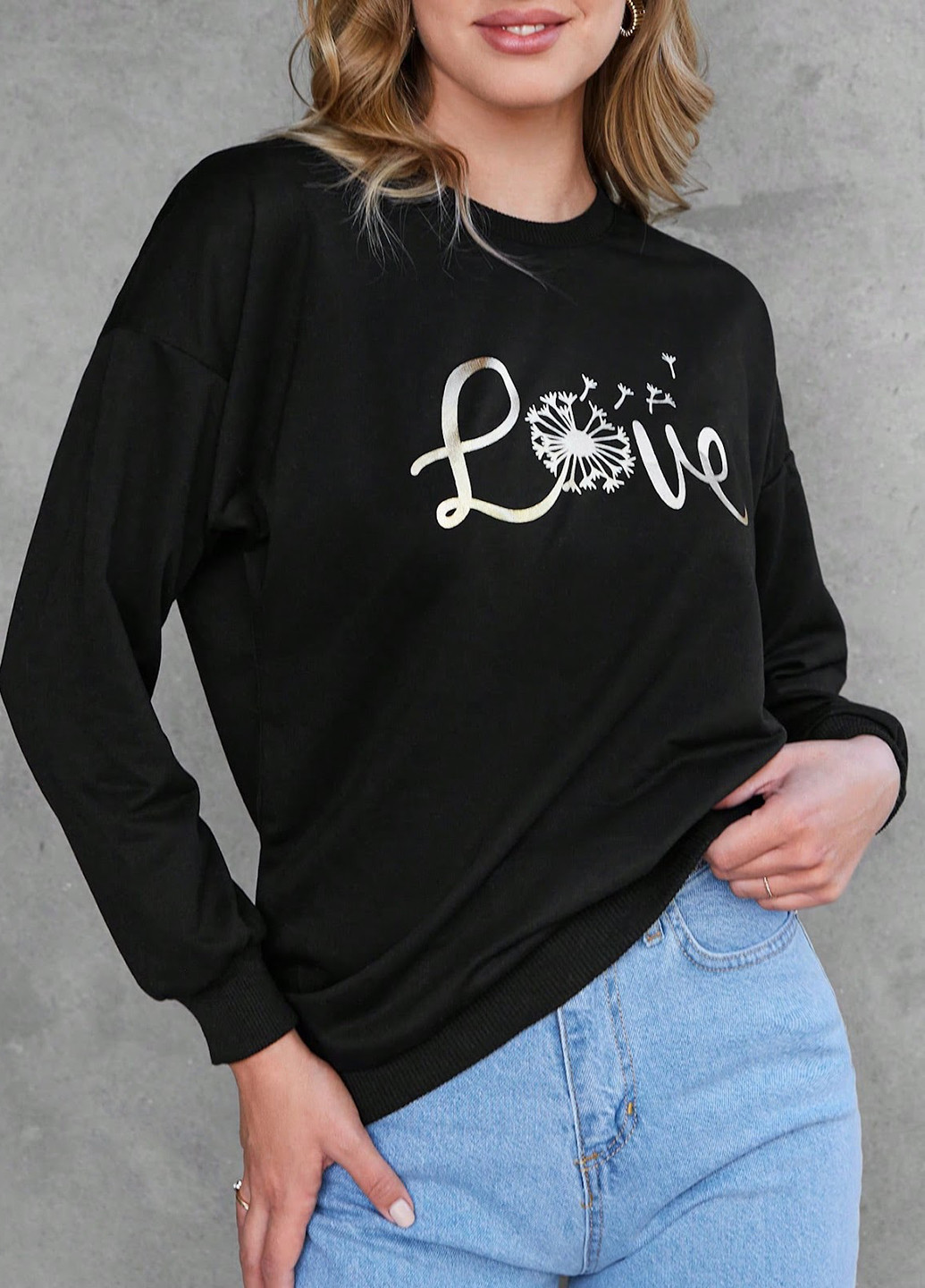 Чорний світшот SHEIN малюнок гліттер (329546259)