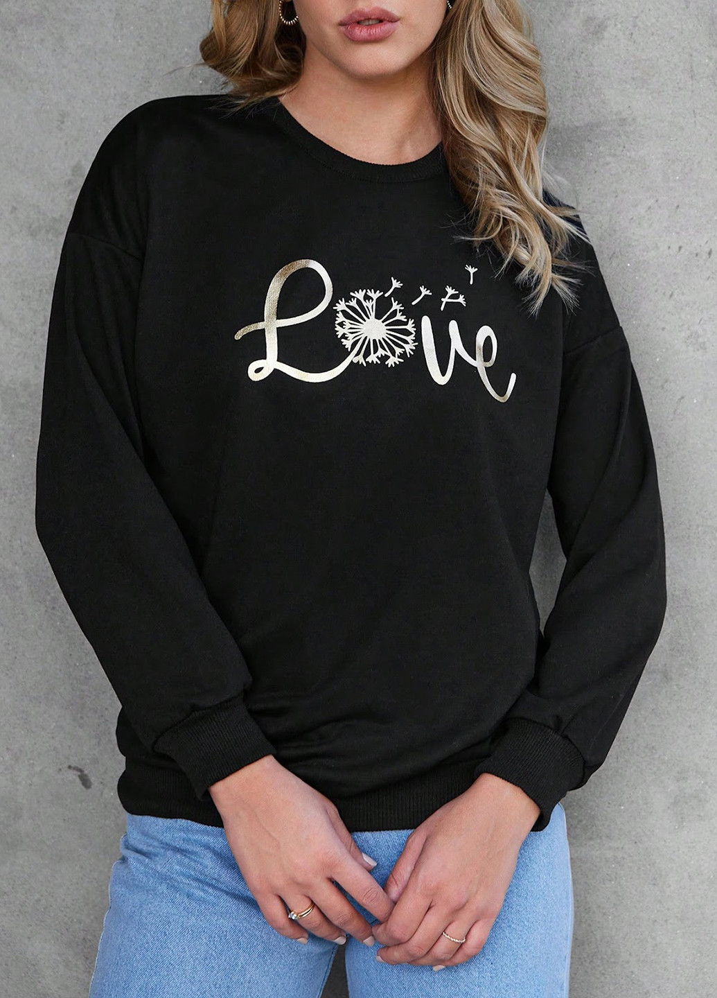 Чорний світшот SHEIN малюнок гліттер (329546259)