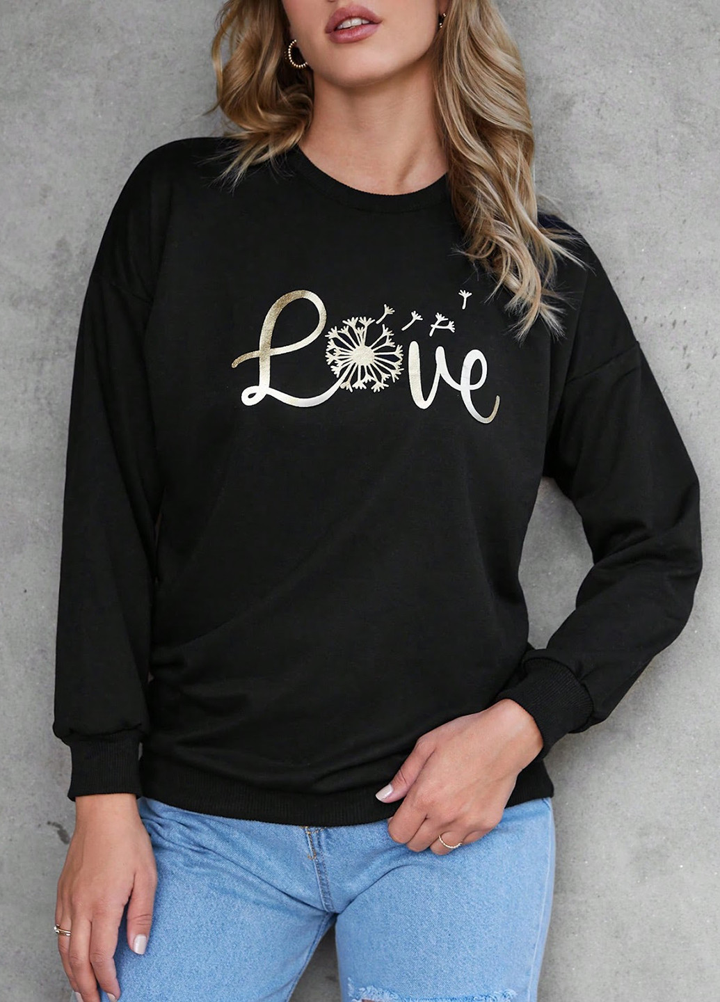 Чорний світшот SHEIN малюнок гліттер (329546259)